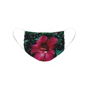 Red hibiscus photo on face mask.